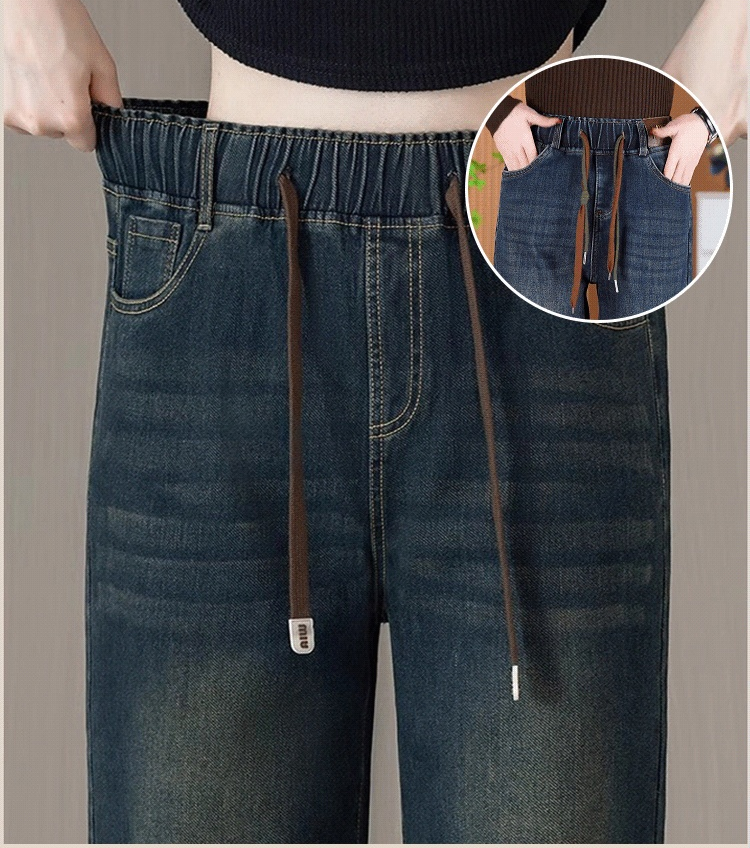 고무 웨스트 데님 와이드 팬츠