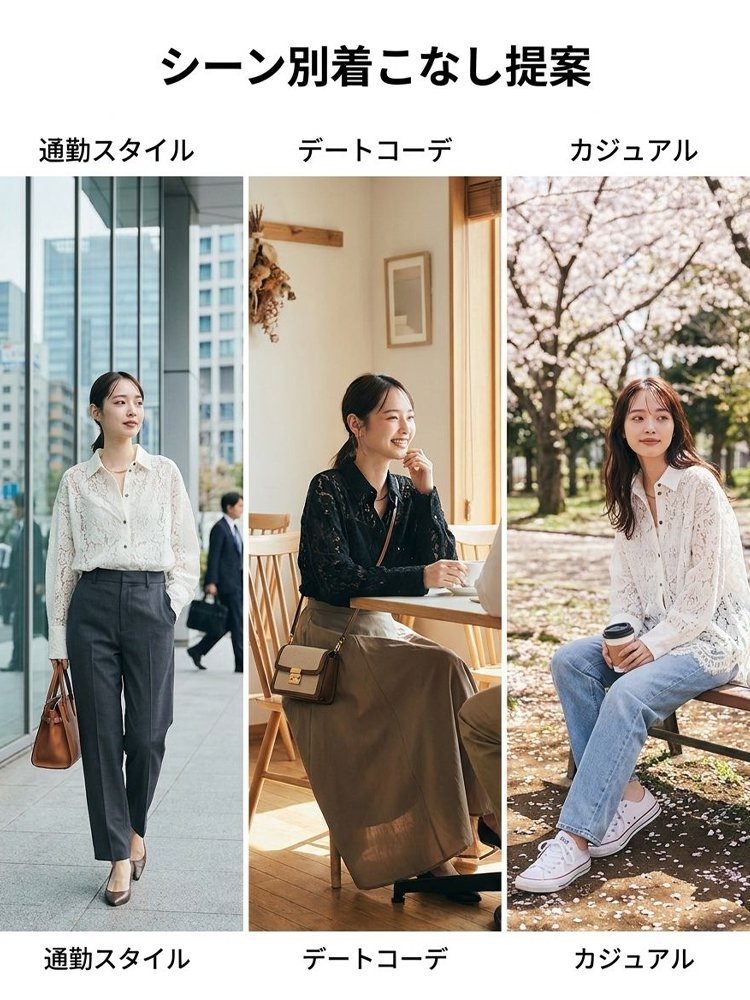  レディース透かし編み花柄レースブラウス