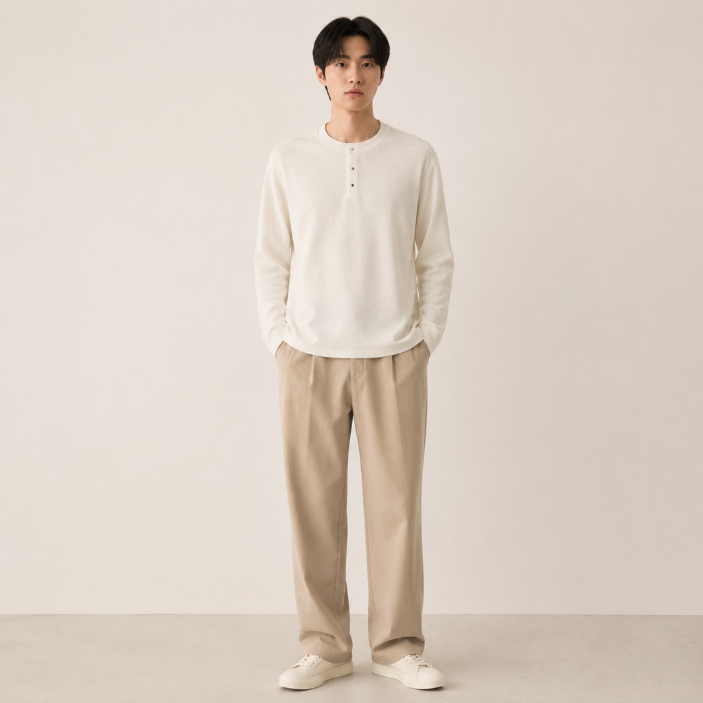 신상 텍스처 헨리넥 긴팔 이너 티셔츠