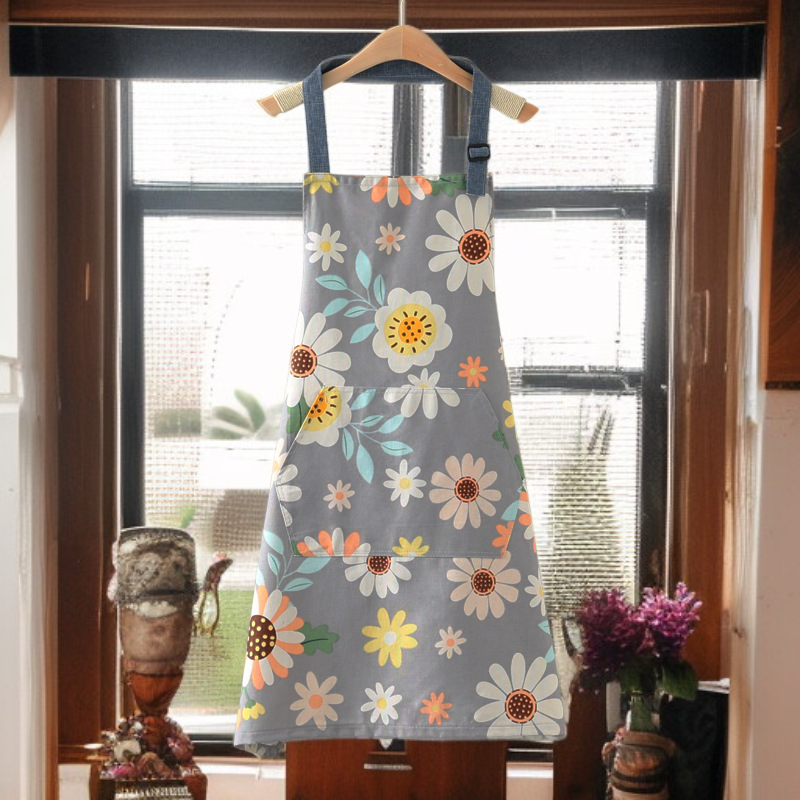 Delantal doméstico de lona de algodón con girasol para cocina