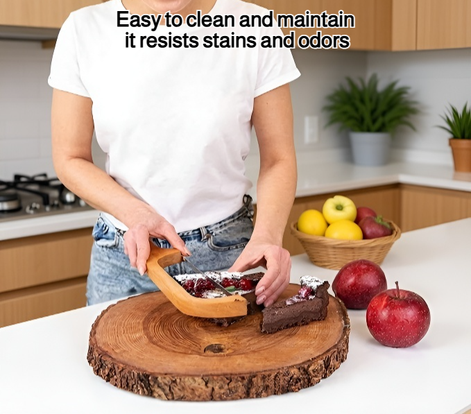 Eco-friendly wooden knife slicing fresh bread