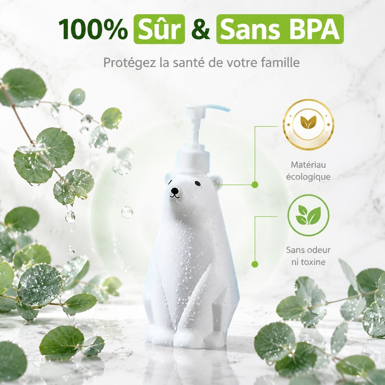 Bouteille pompe multifonction mignonne ours polaire