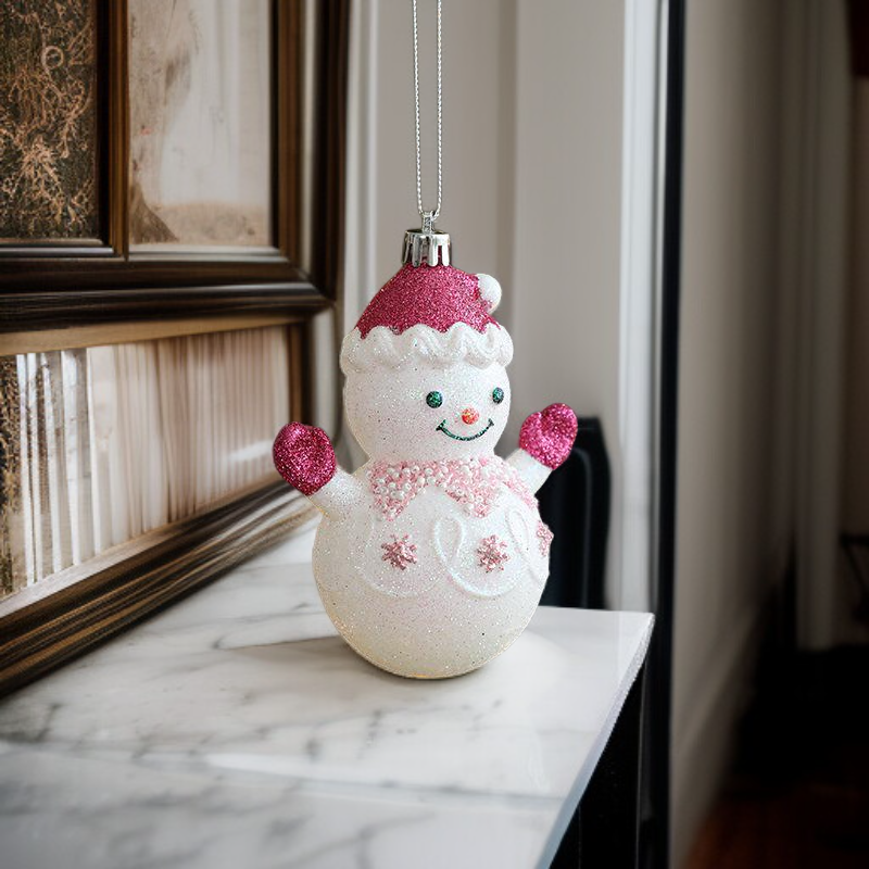 Red Glitter Plastic Cartoon Bear Cake Ornament for Christmas Tree and Window Decoration