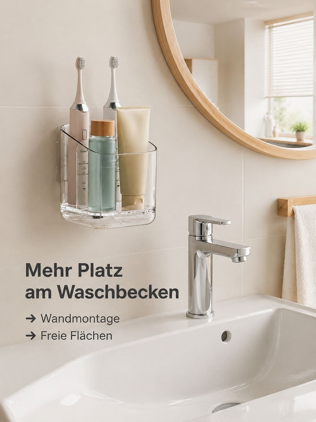 Wandmontierter Zahnbürsten- und Zahnpastahalter ohne Bohren, Badezimmerregal mit Ablage