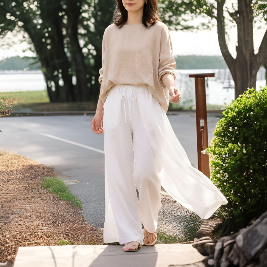 エレガントなスタイルの女性用ワイドフレアパンツ