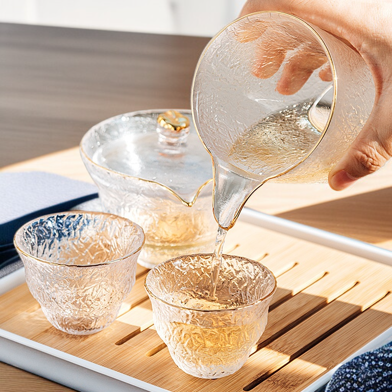 골드 페인팅 유리 티 세트, 망치 무늬 공평잔 포함