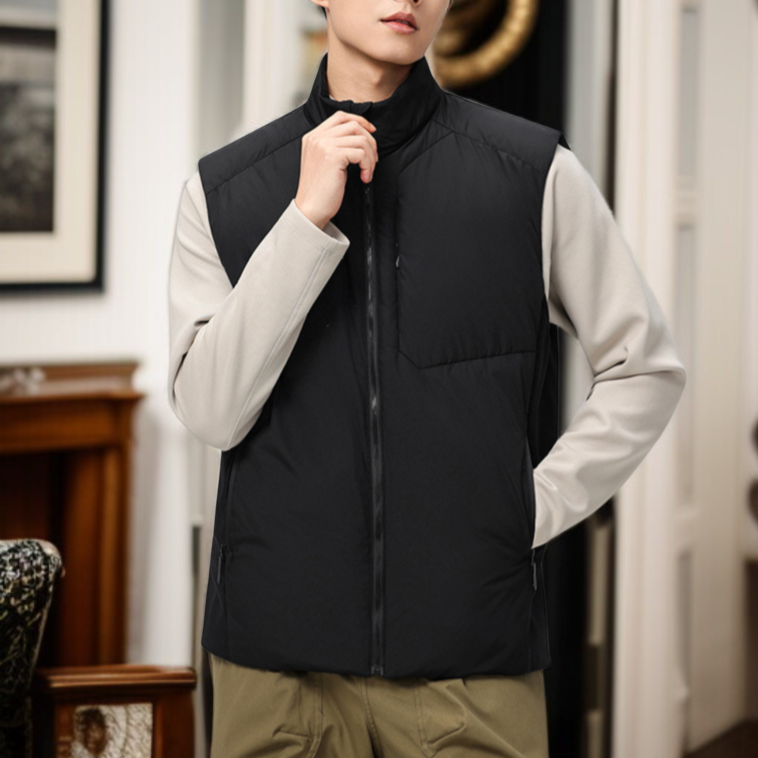 メンズスタンドカラーダウンベスト、厚手のダウンベスト、防風、防水、保温、帯電防止加工、高品質のホワイトダックダウン使用、軽量。