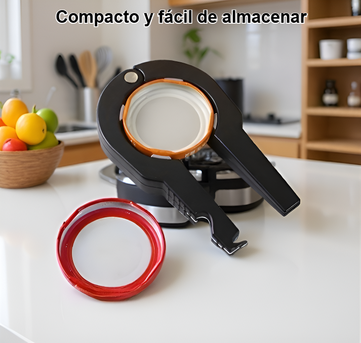 Abrelatas multifuncional abriendo una lata