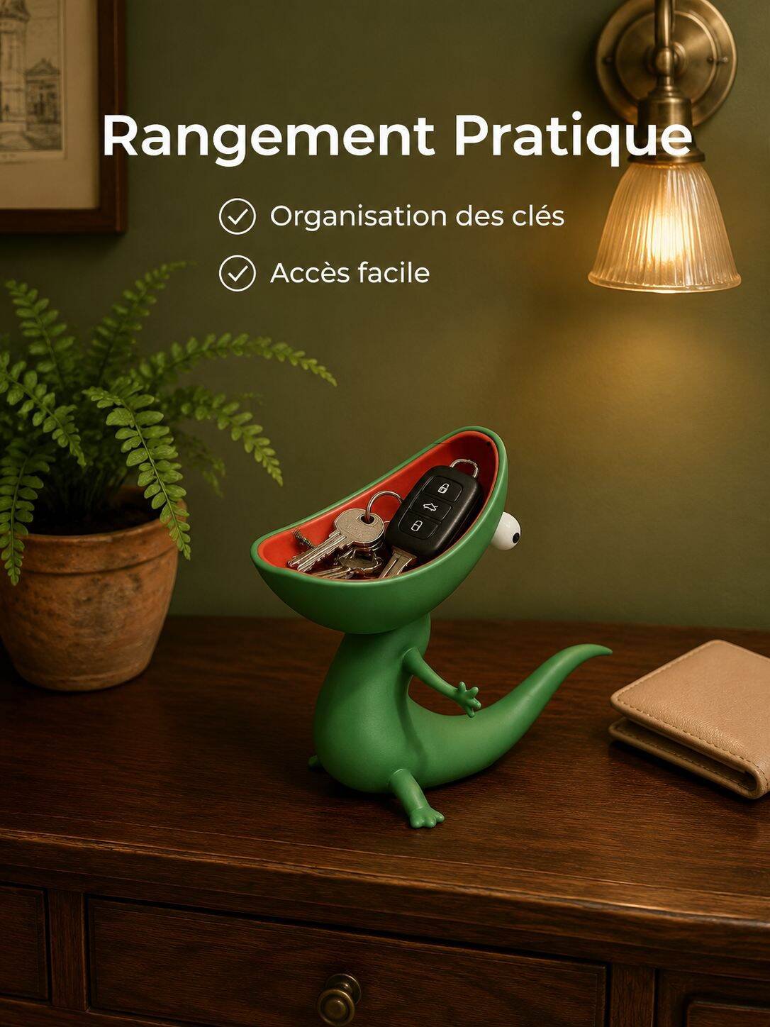 Boîte de rangement pour clés lézard en résine créative