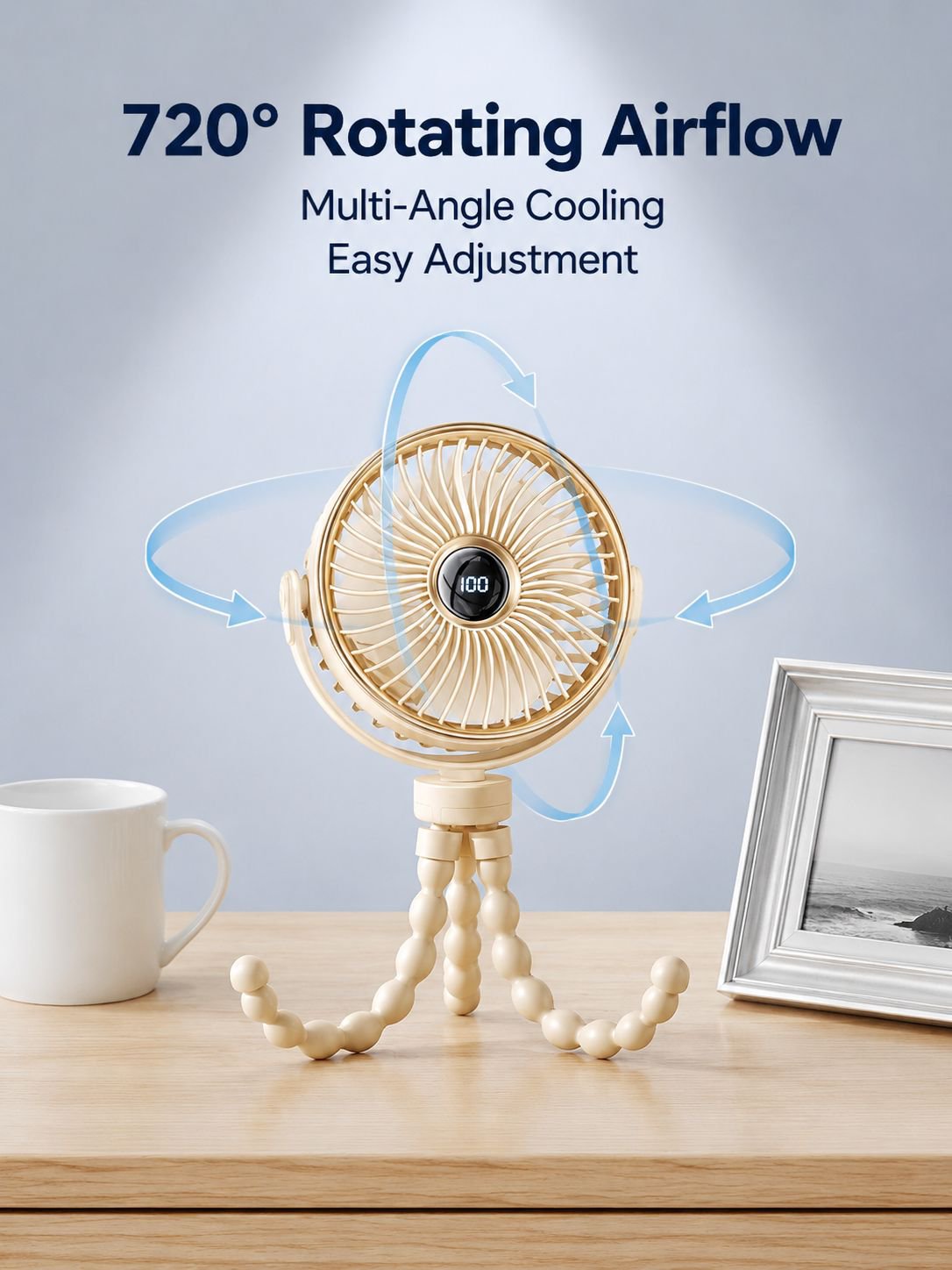 Silent Stroller Fan for Kids Rechargeable Portable Octopus Clip Fan