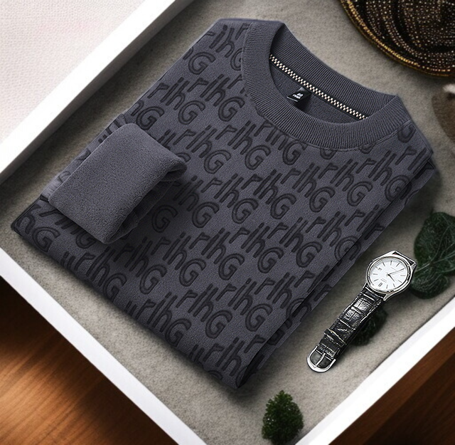 캐주얼 패션 남성 상의 자카드 라운드 긴팔 후드 기모 기모 레깅스 상의