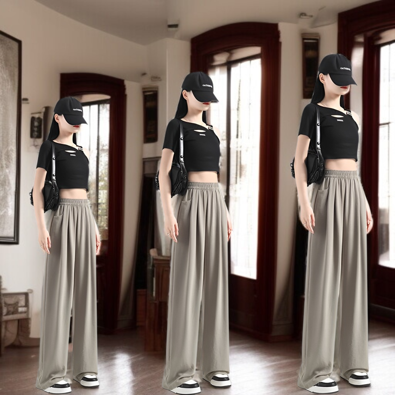 여름바지 여 하이웨스트 와이드 팬츠 마운틴 팬츠 아이스 와이드 팬츠 캐주얼 팬츠 와이드 팬츠 여 여름 봄바지 여 하이웨스트 아이스 와이드 팬츠