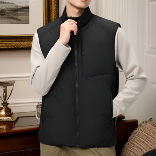 メンズスタンドカラーダウンベスト、厚手のダウンベスト、防風、防水、保温、帯電防止加工、高品質のホワイトダックダウン使用、軽量。