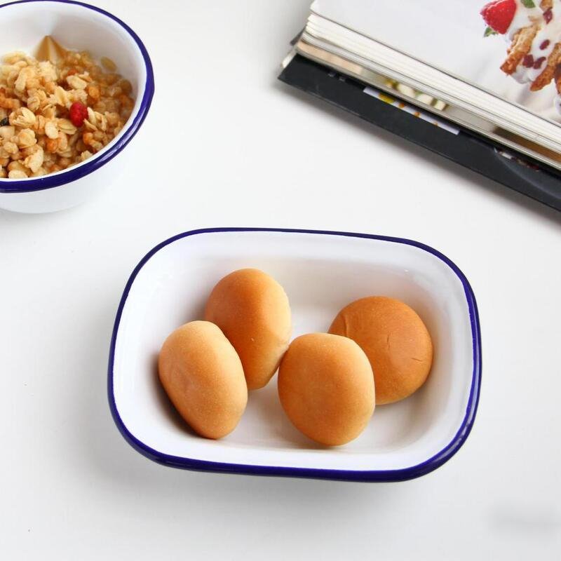 한식 사각 깊은 법랑 접시 