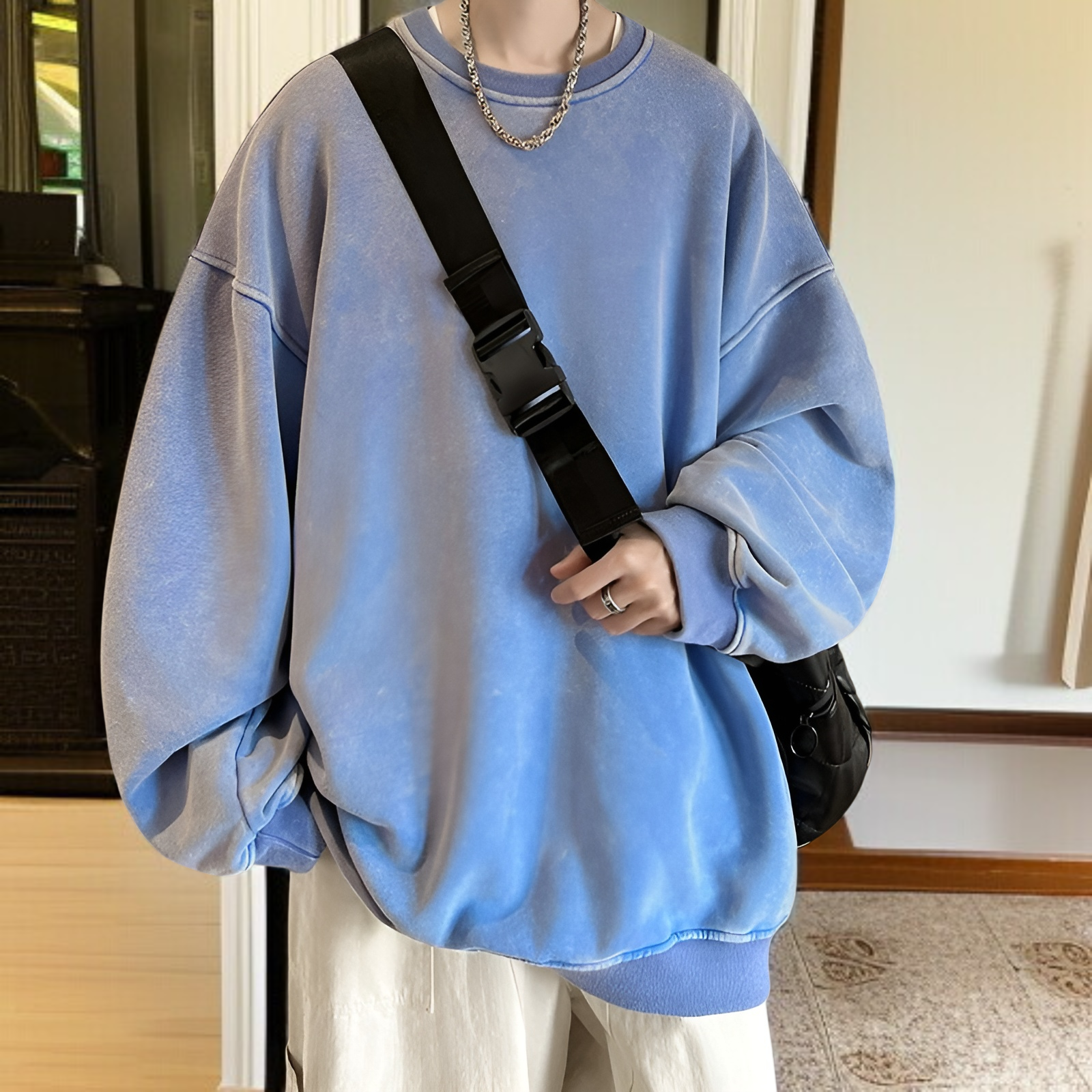 春と秋に着るメンズのタイダイ染めラウンドネックスウェットシャツ、ウォッシュ加工とダメージ加工を施したアメリカンレトロスウェットシャツ、ヘビーウェイトジャケット、トレンドブランド、長袖オーバーサイズスウ