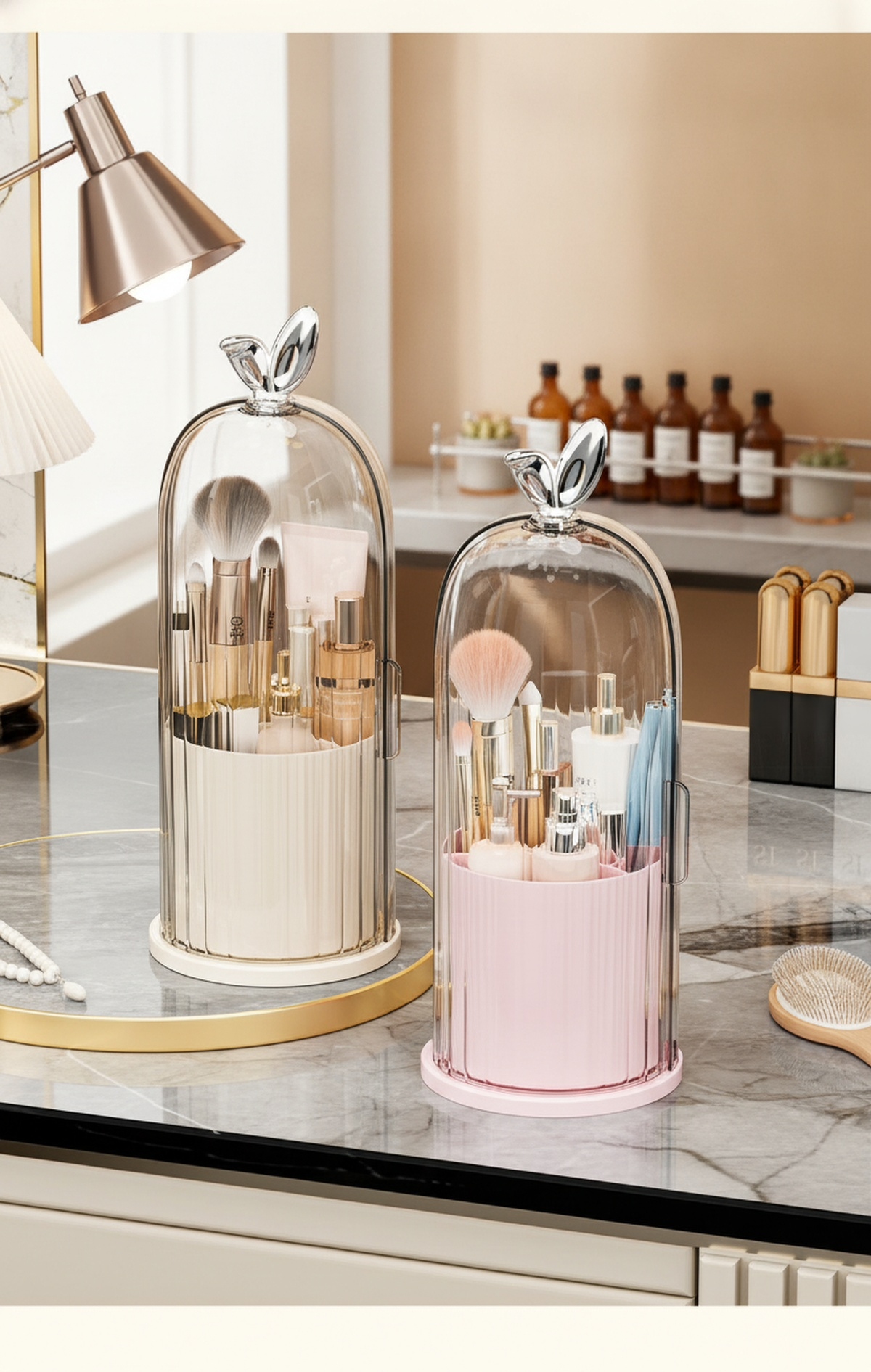 Easy-access rotating makeup holder in bathroom