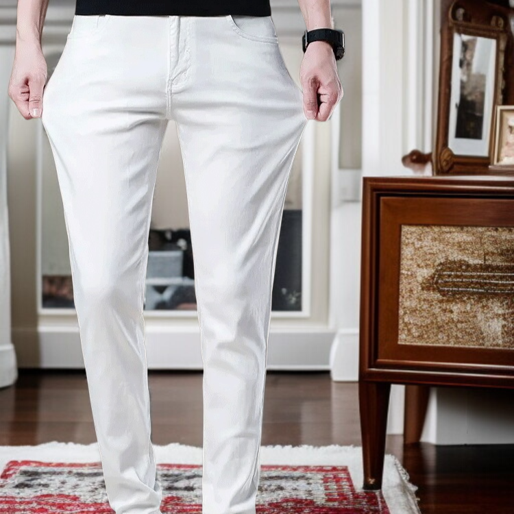남자 화이트 스판 골프 트레이닝 바지 캐주얼 슬림핏 봄여름 작은 발바지 트레이닝 바지