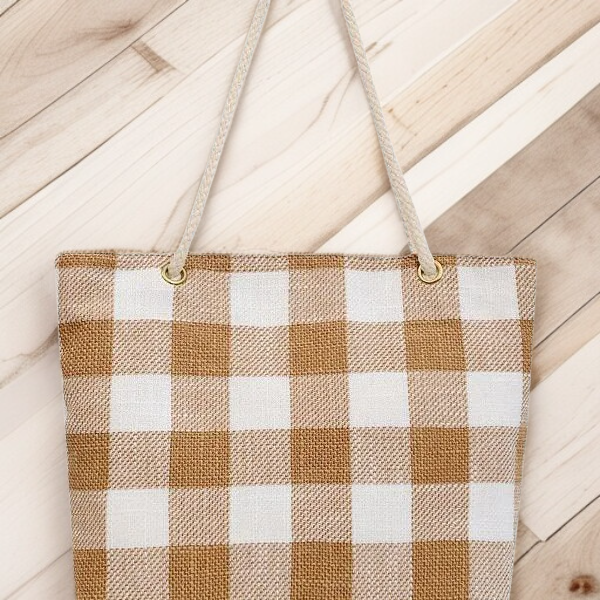 Big Plaid Canvas Tote Bag, Spacious Shoulder Handbag