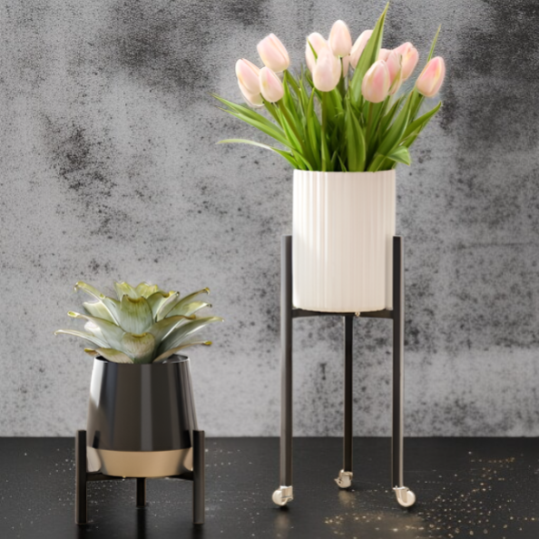 360°移動可能な北欧風室内花台 3段階幅調整 観葉植物スタンド 23〜32cm鉢用 キャスター付き