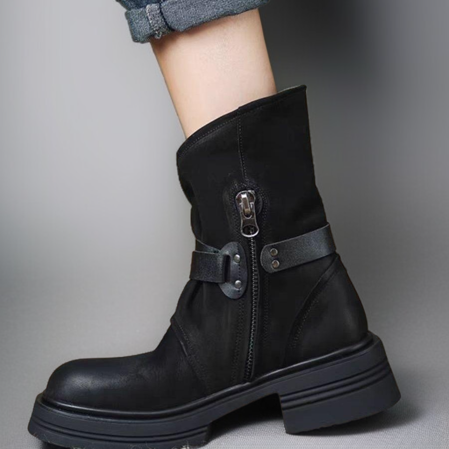 ソフトレザーのサイドジッパープラットフォームマーティンブーツ