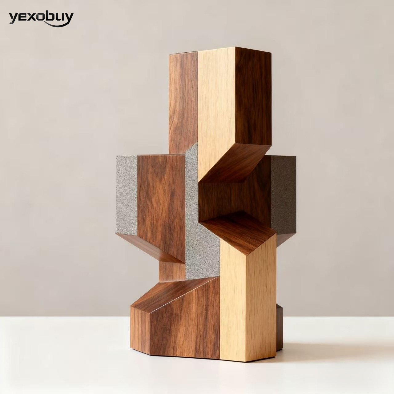 기하학적인 견고한 목재 예술 장식품(2개)