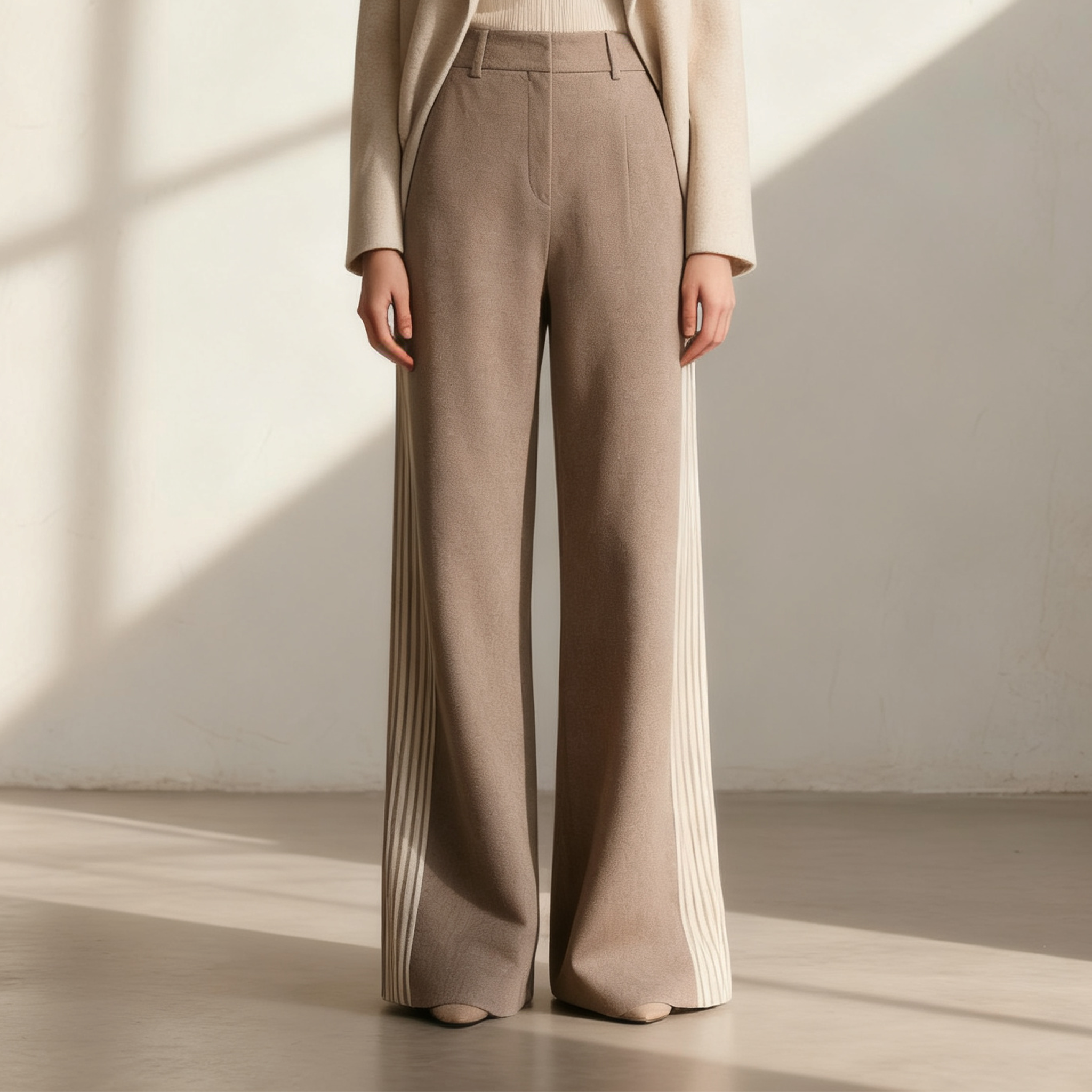 여성용 세련된 컬러블록 와이드 팬츠