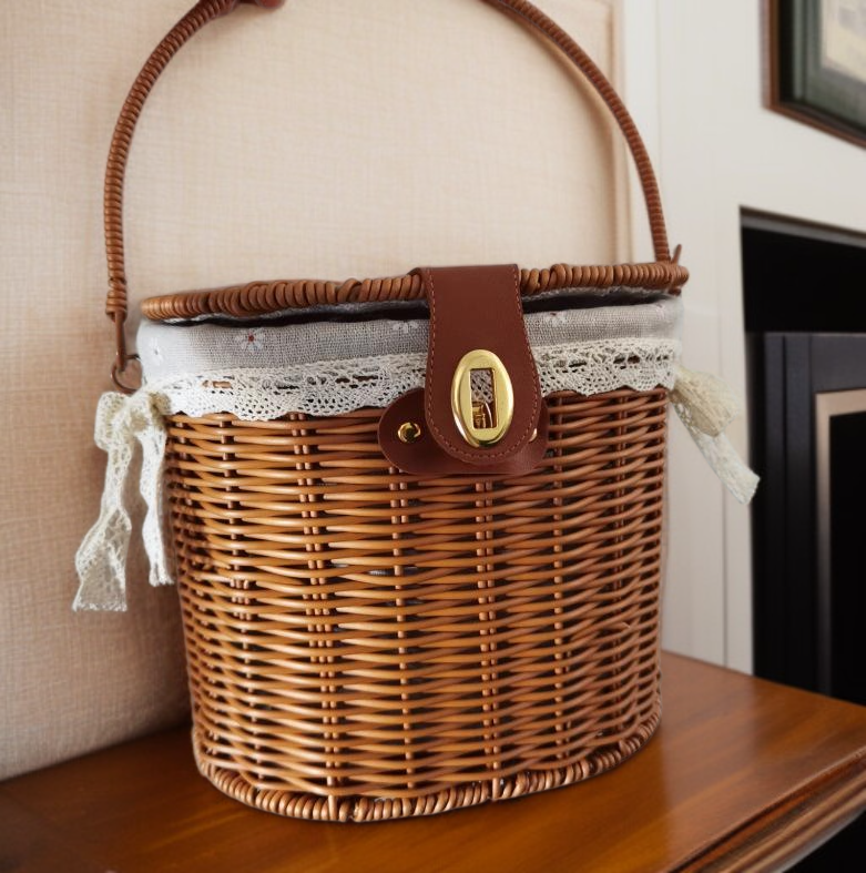 등나무 스트랩 안감 스트랩 덮개 휴대용 수납 바구니