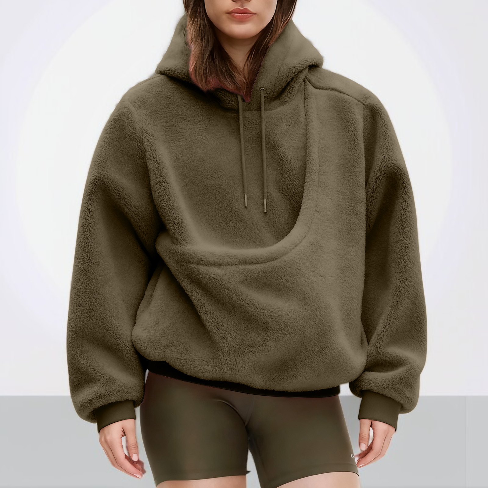 여성용 단색 후드 플리스 풀오버 스웨트셔츠