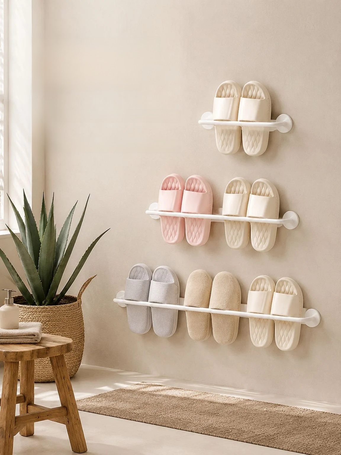 Vista frontal del organizador de zapatos con diseño compacto y moderno