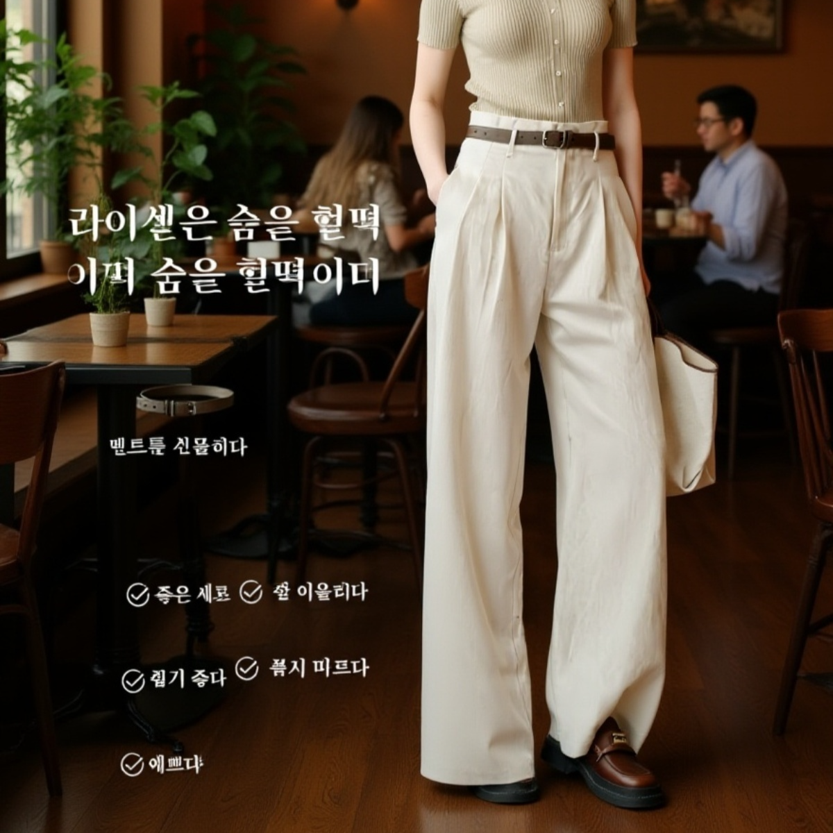 여성 와이드 슬랙스 정장바지 전체 모습