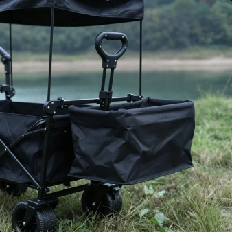 Picnic cart with sunshade fully extended for outdoor use