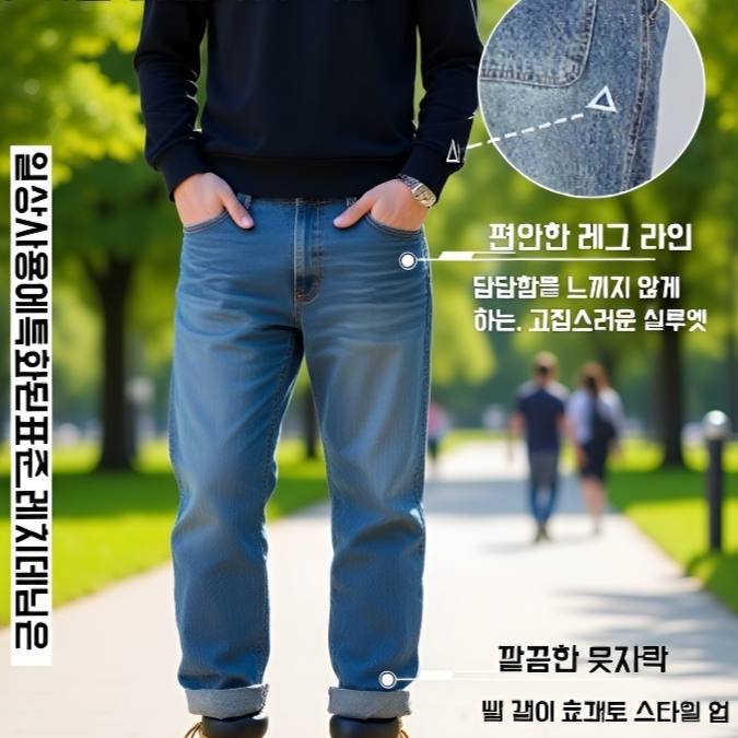 트렌디 워시드 블루 루즈핏 청바지