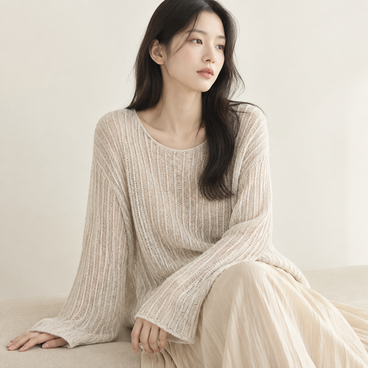 여성 루즈핏 펀칭 니트 가디건 봄가을용
