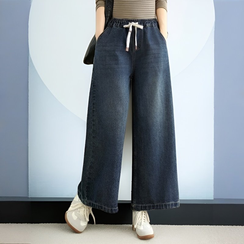 秋の和風刺繍ワイドレッグジーンズ