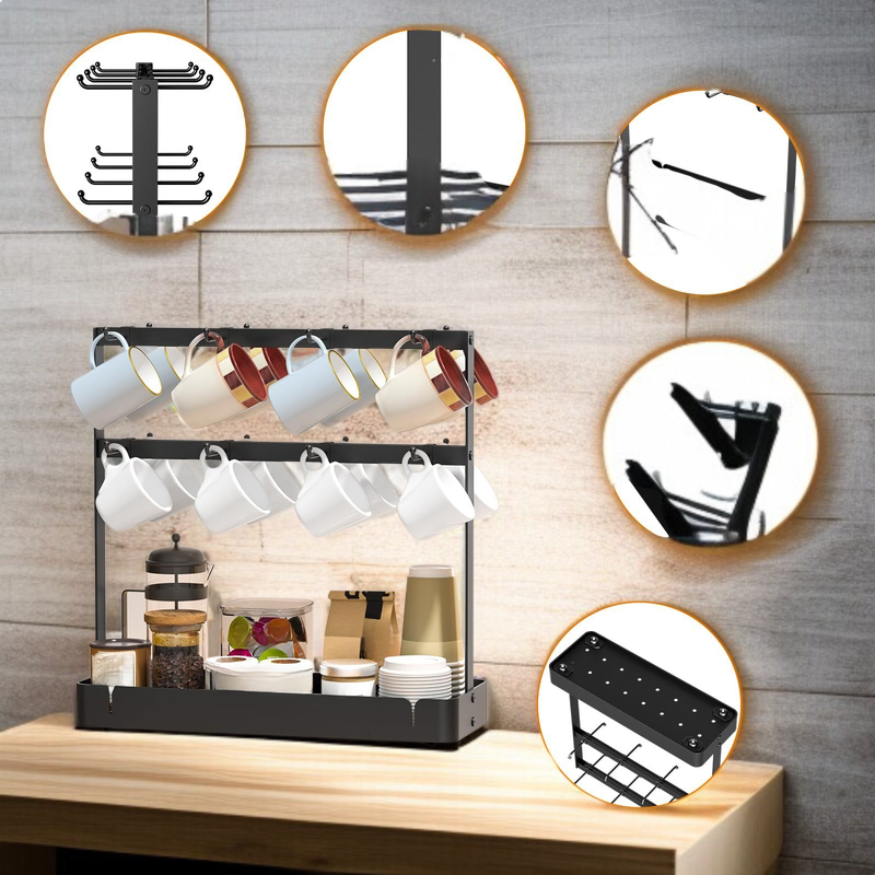 取り外し可能なフックコーヒーカップラックホームキッチン多層パンチフリーマグラック雑貨収納ラック
