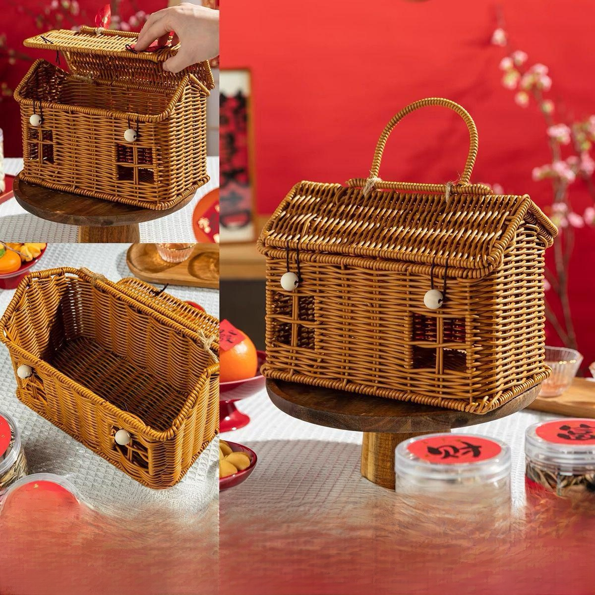 手工編織小房子藤編野餐收納籃