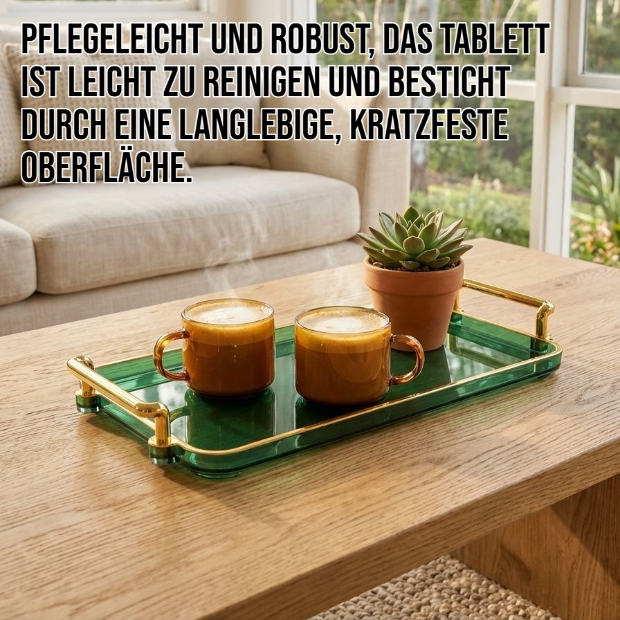 Luxuriöses rechteckiges multifunktionales Teetassentablett auf einem modernen Tisch