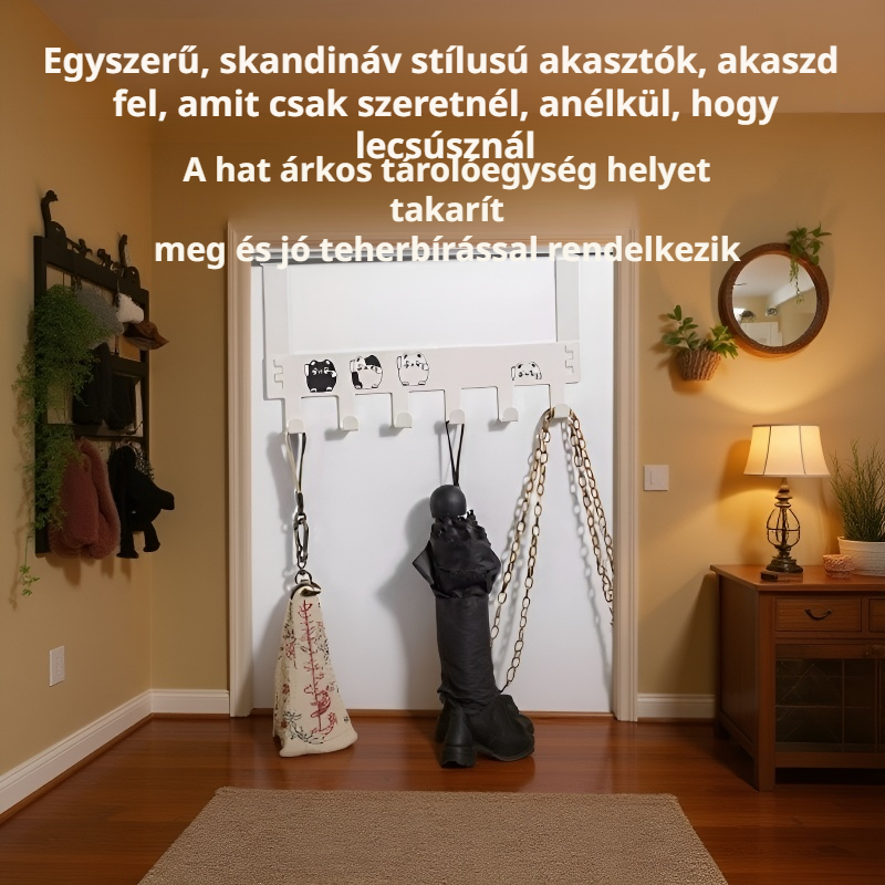 Ajtóra akasztható, fúrás nélküli hálószobai kampó 