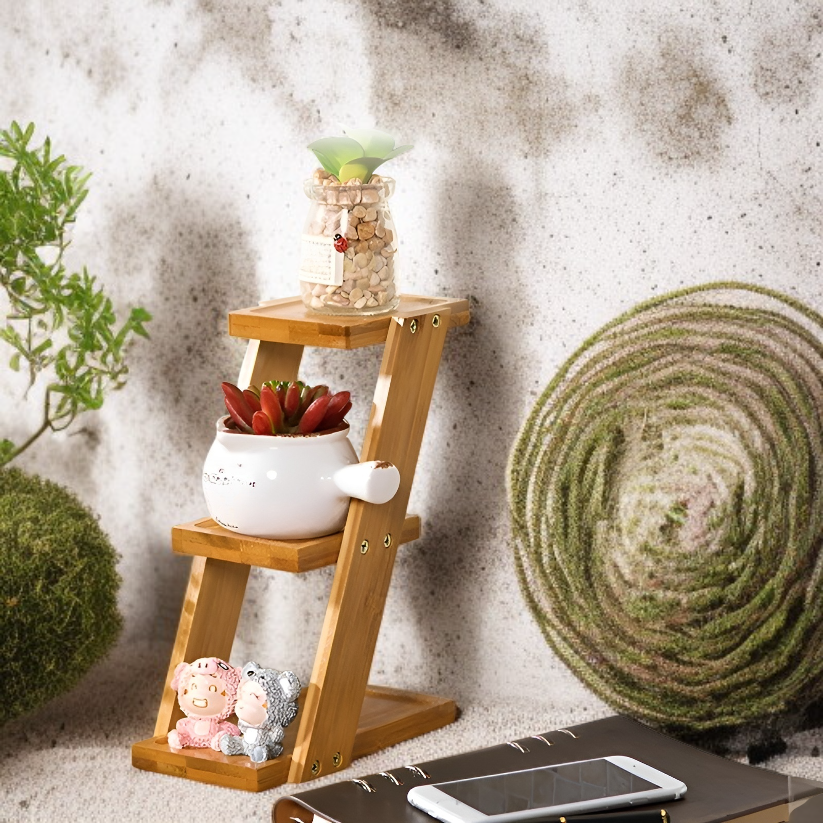 竹製デスクトップフラワースタンド全体画像