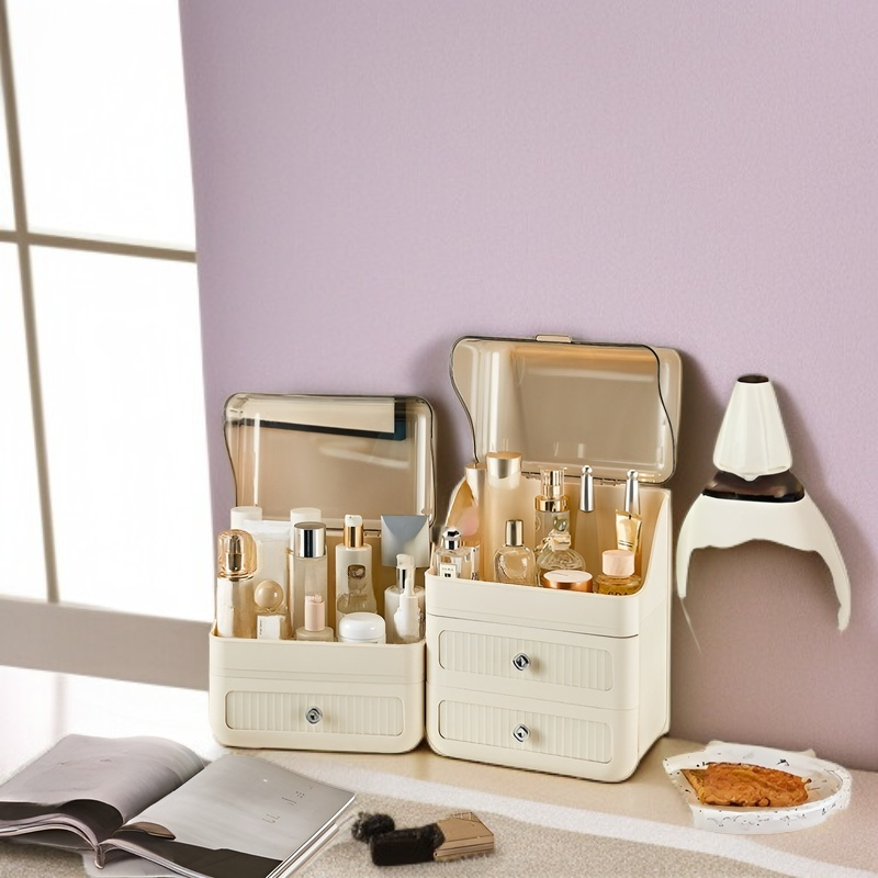 Large Capacity Dustproof Cosmetic Storage Box Desktop Organizer