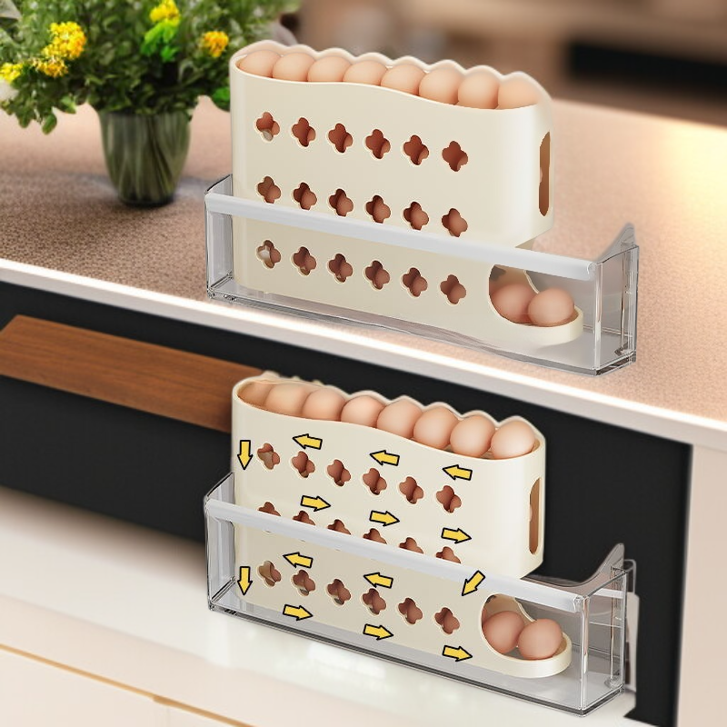 Side Door Egg Rack, Slanted Multi-layer Automatic Rolling Storage Box