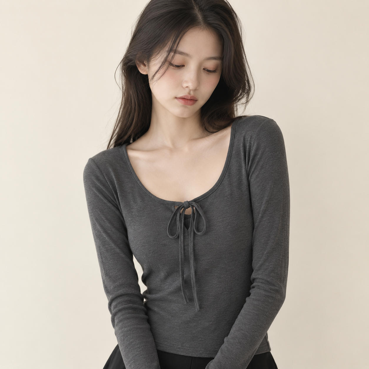 Nueva camiseta casual de mujer con tiras, manga larga para primavera y otoño