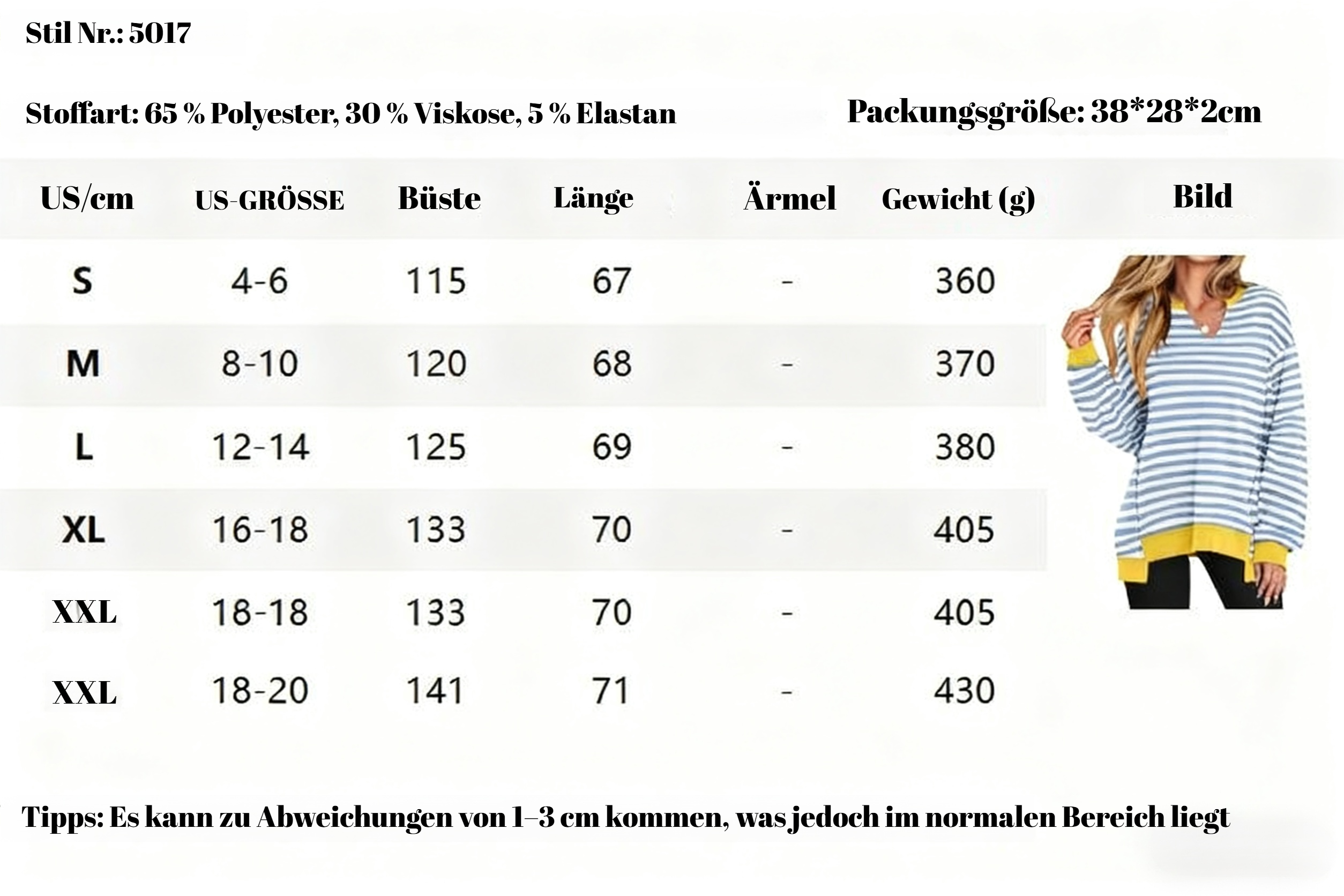 Modisches Sweatshirt mit V-Ausschnitt und Streifenmuster