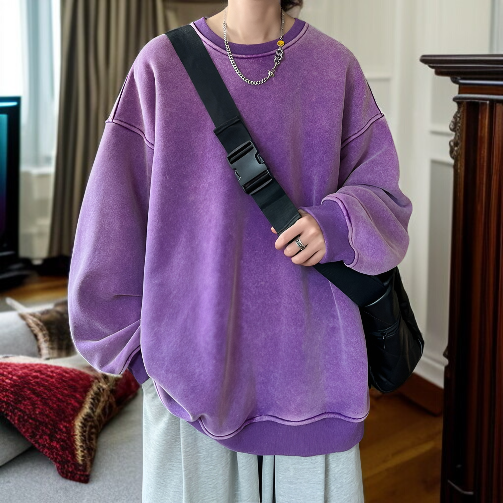 春と秋に着るメンズのタイダイ染めラウンドネックスウェットシャツ、ウォッシュ加工とダメージ加工を施したアメリカンレトロスウェットシャツ、ヘビーウェイトジャケット、トレンドブランド、長袖オーバーサイズスウ