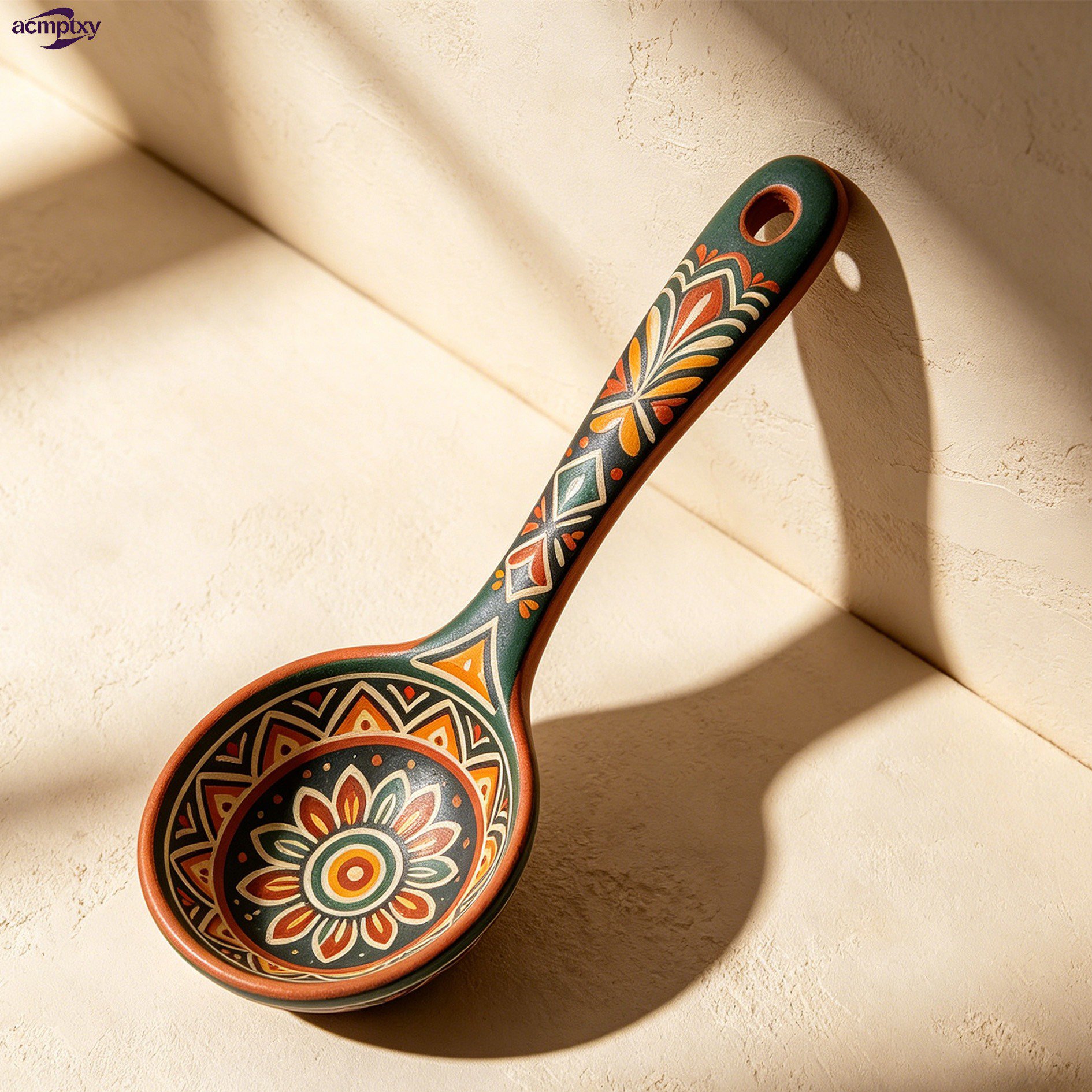 Cucharas de sopa de cerámica pintadas de estilo rústico (paquete de dos)