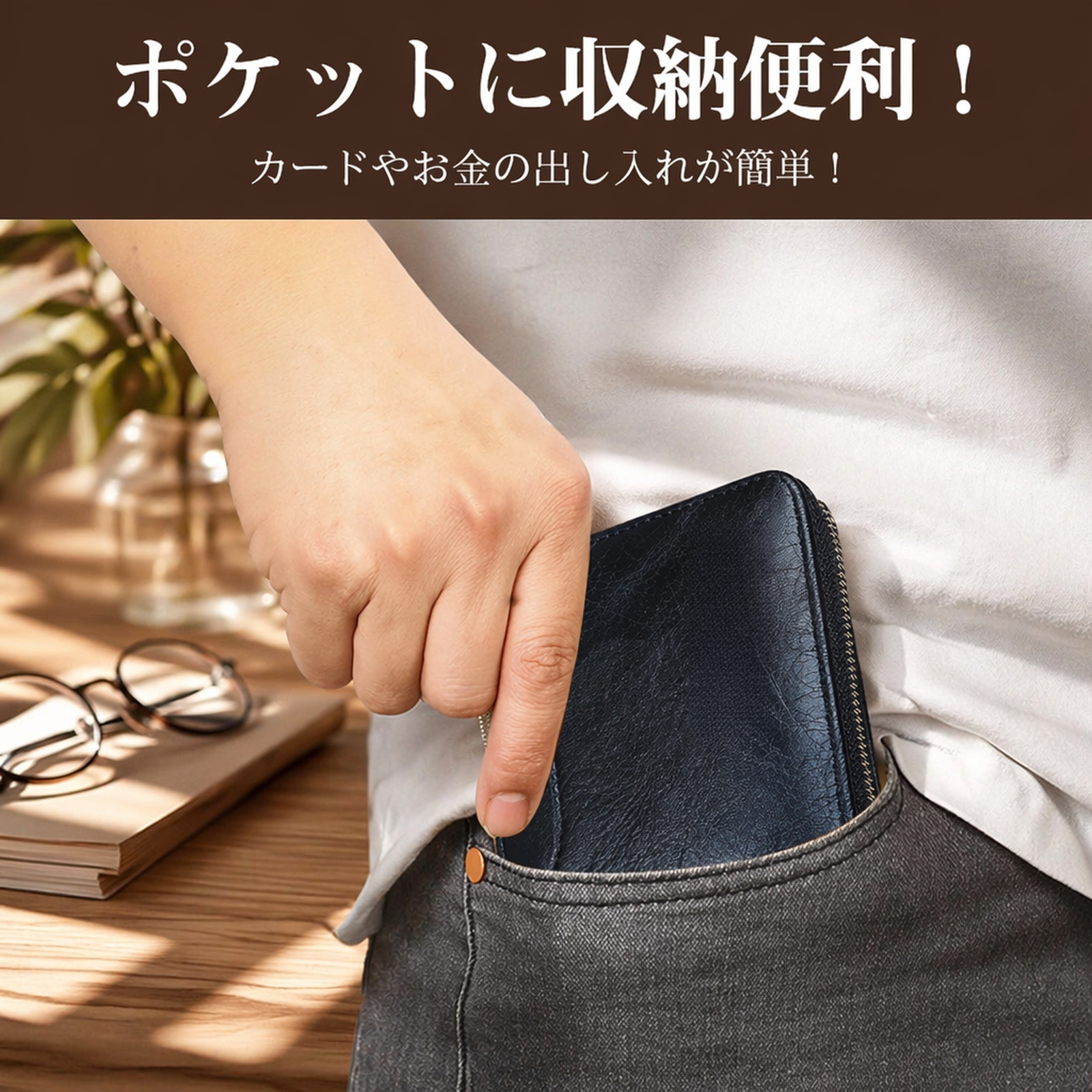 スタイリッシュなデザインの二つ折り財布