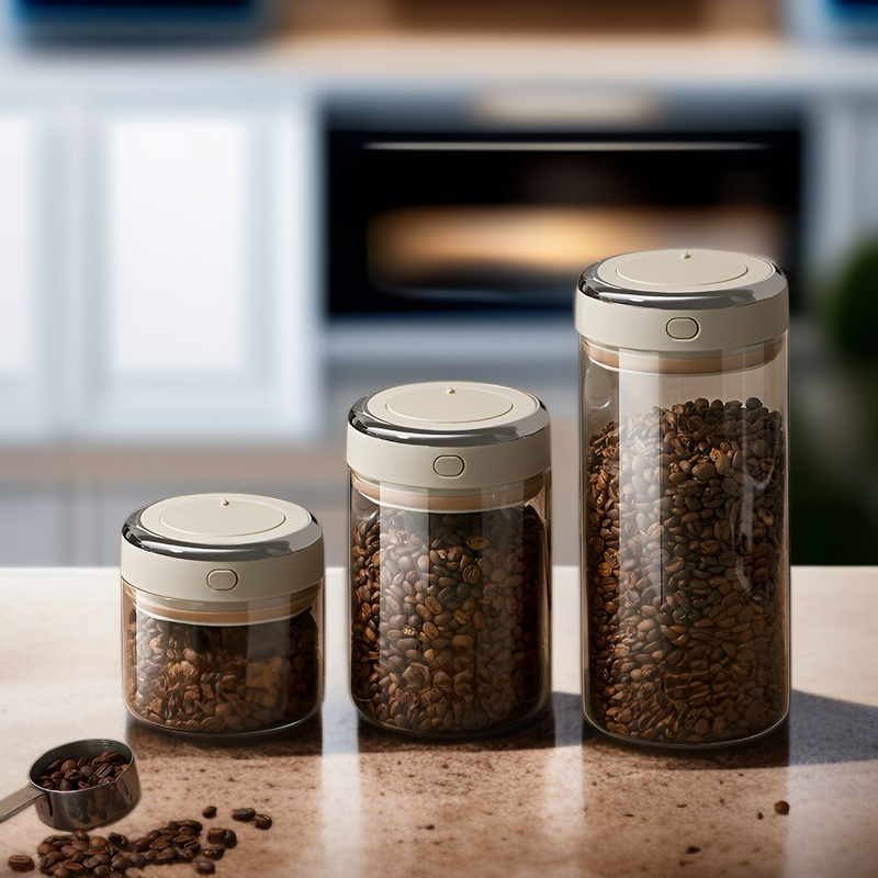 Kaffeebohnen-Aufbewahrungsbehälter mit Einwegventil, Vakuum-Glasbehälter