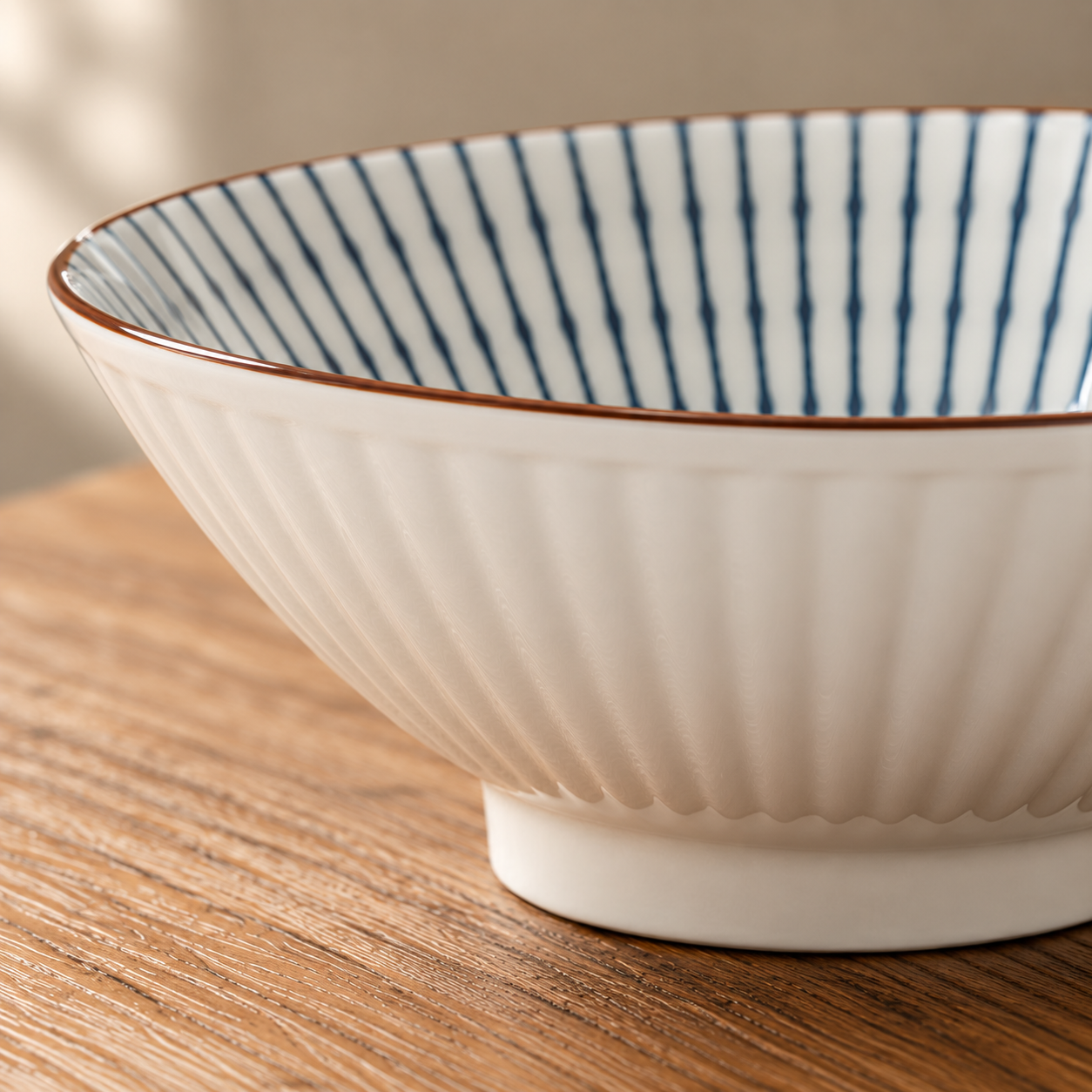 Ceramic rice bowl displayed on a dining table