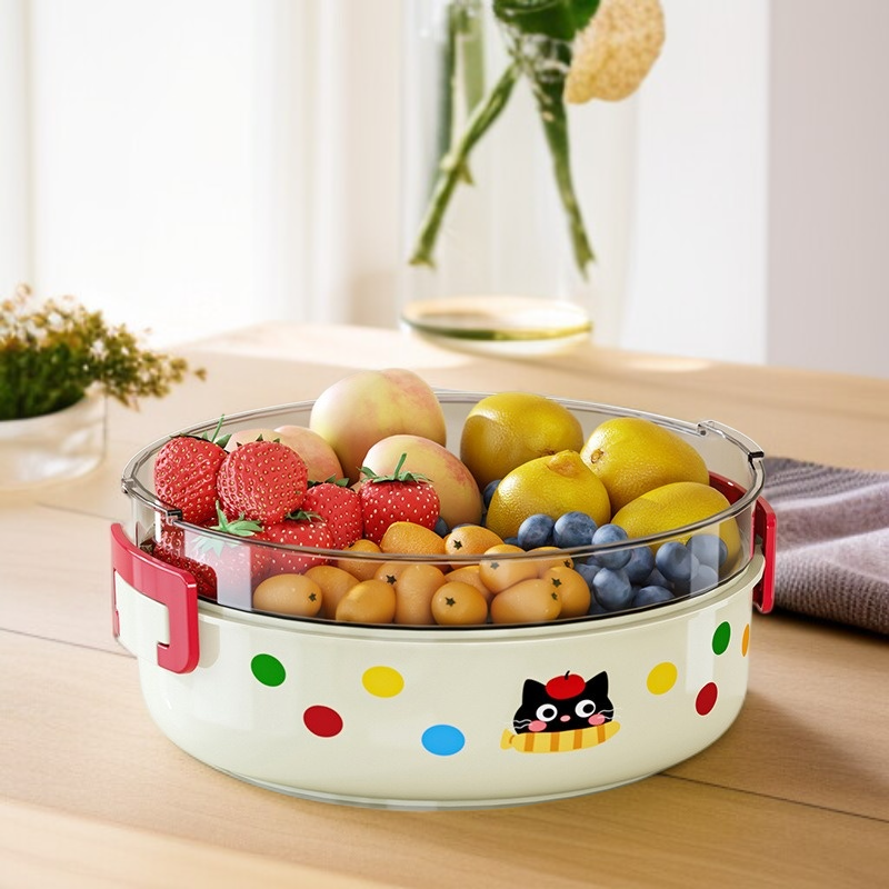 가정용 건과일 수납함 겸용 이중 물빠짐 뚜껑 달린 간식 수납함 거실 과일 접시 한