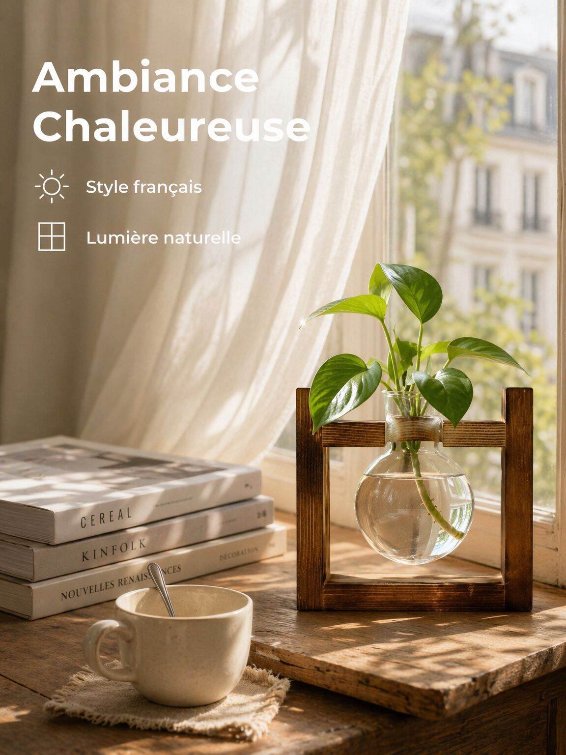 Petit vase hydroponique créatif avec support en bois